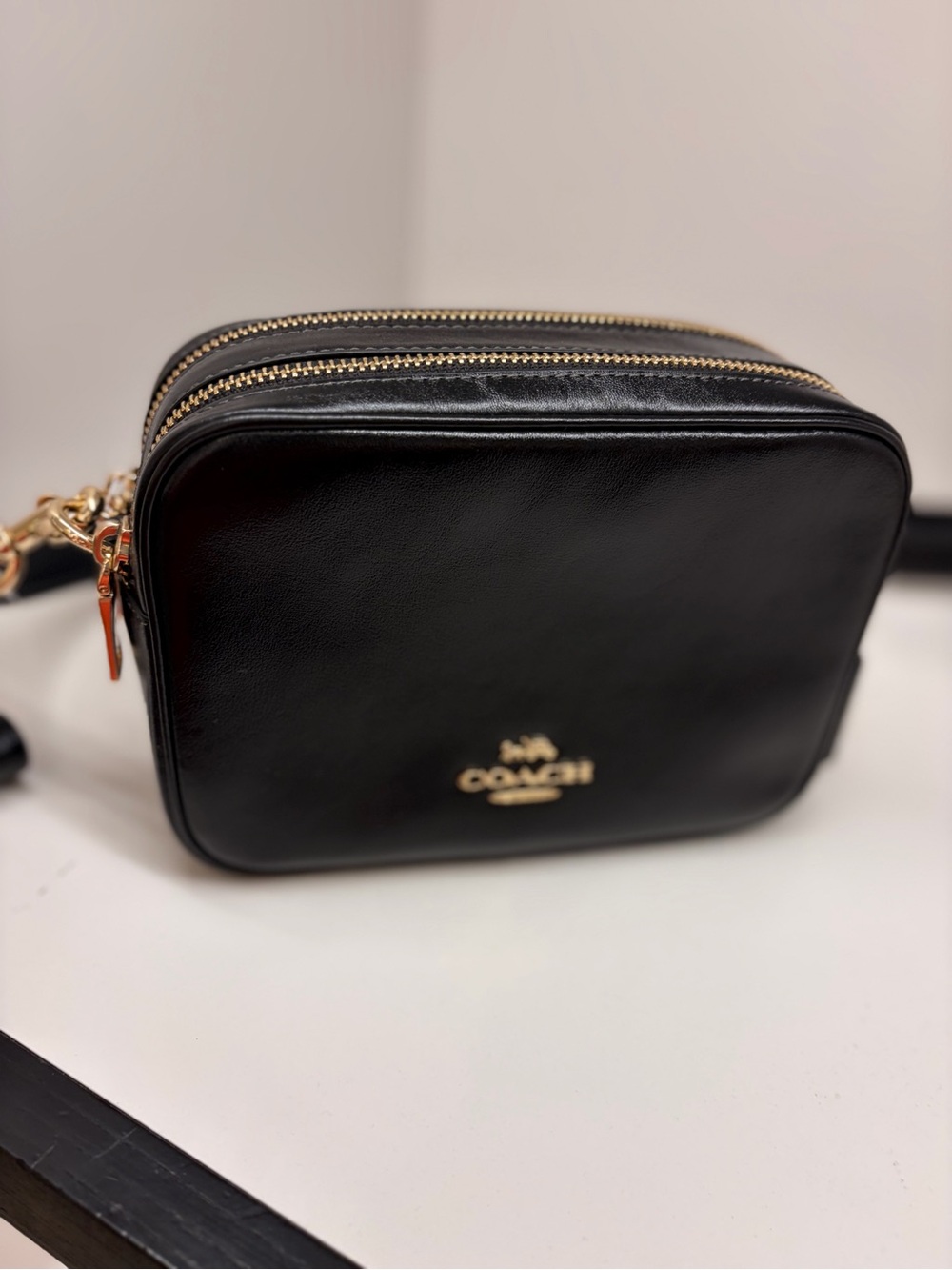 Coach Pebbled Leather smooth Double-Zip Crossbody camera bag with 2 straps new